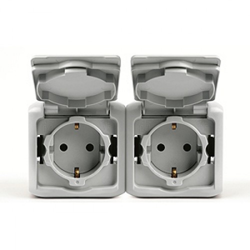 Forix ip44 Розетка с заземлением 2х (серый)