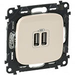 Модуль зарядного устройства 2х USB, 100-240ВA, 50-60Гц, 5В-2400мА, с лицевой панелью, Valena Allure, слоновая кость
