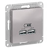 USB Розетка A+A, 5В/2,1 А, мех, цвет алюминий
