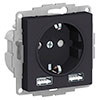 ATLASDESIGN РОЗЕТКА 16А c 2 USB A+A, 5В/2,4А, 2х5В/1,2 А, механизм, КАРБОН
