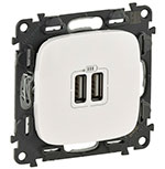 Модуль зарядного устройства 2х USB, 100-240ВA, 50-60Гц, 5В-2400мА, с лицевой панелью, Valena Allure, белый