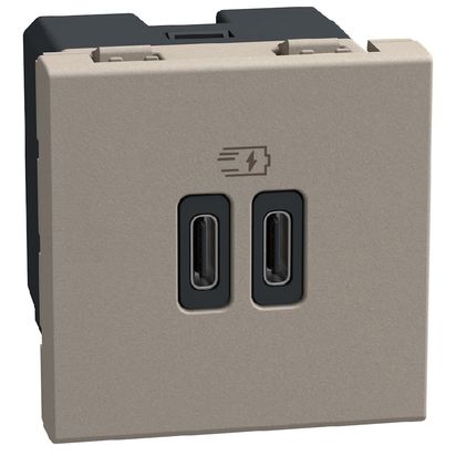 Light Now - двойная USB розетка, 2 x Type-C 30W, 2 модуля, цвет камень